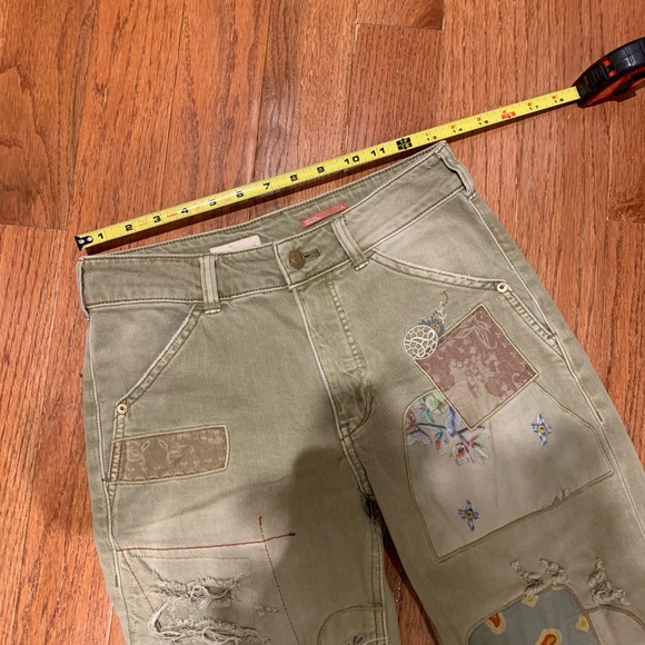 Anthropologie Pilcro Embroidered Patchwork Utility Pants - Olive Green - Size 25 - Picture 4 of 11
